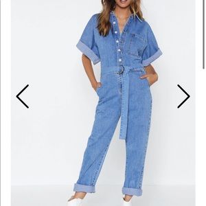 Nasty Gal - Denim Belted Boilersuit Jumpsuit